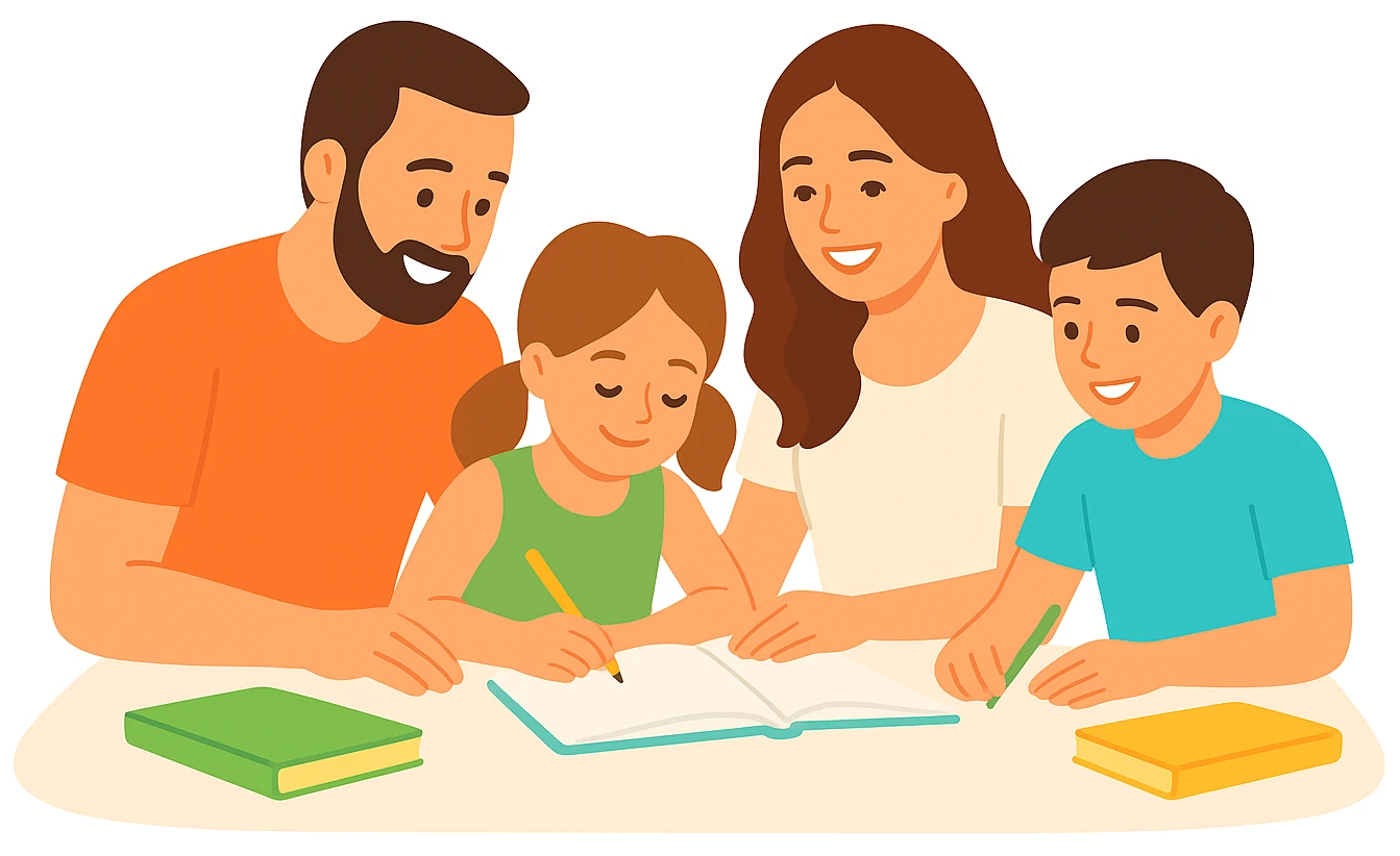 батьки допомагають дітям робити уроки