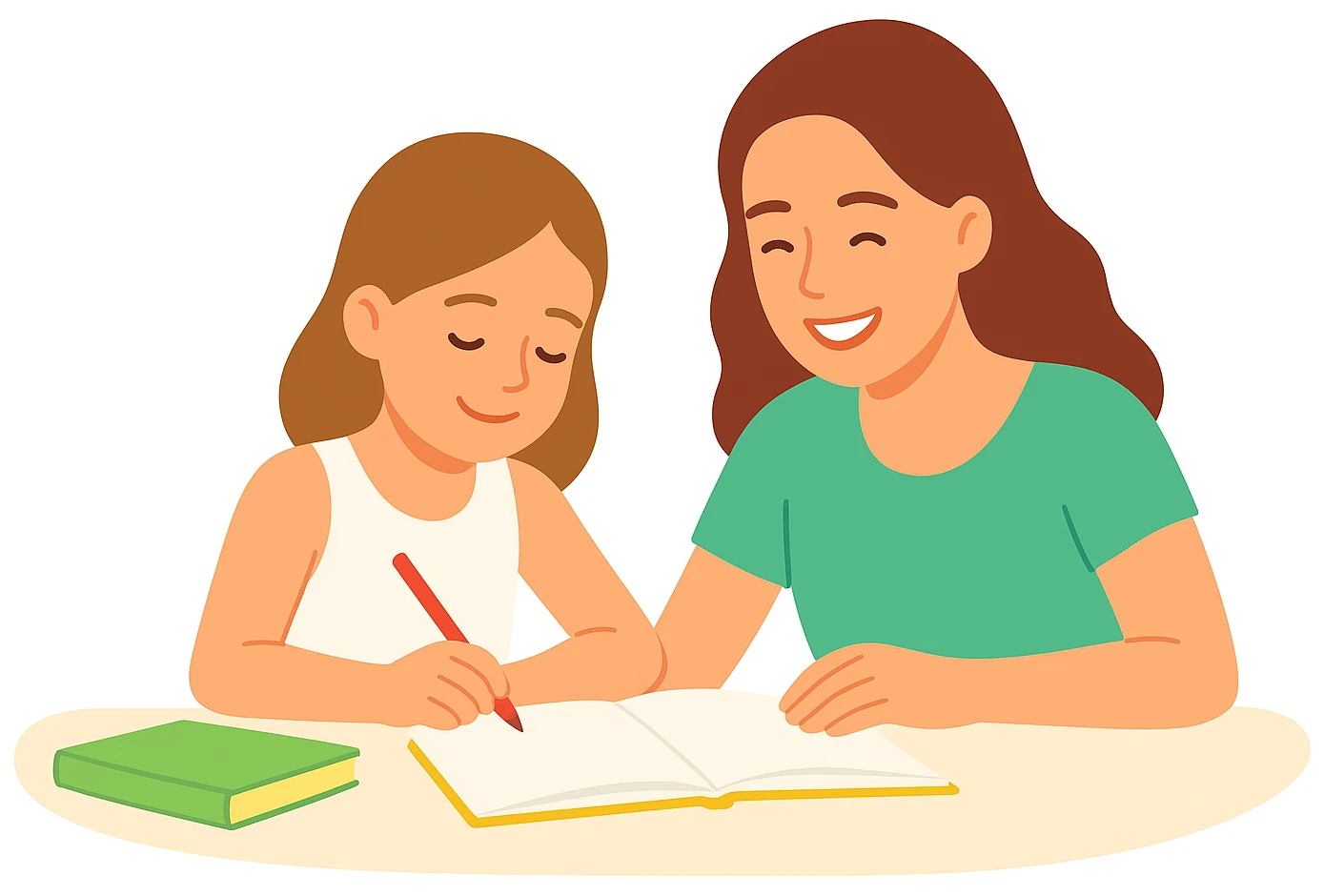 мама з донькою разом роблять уроки