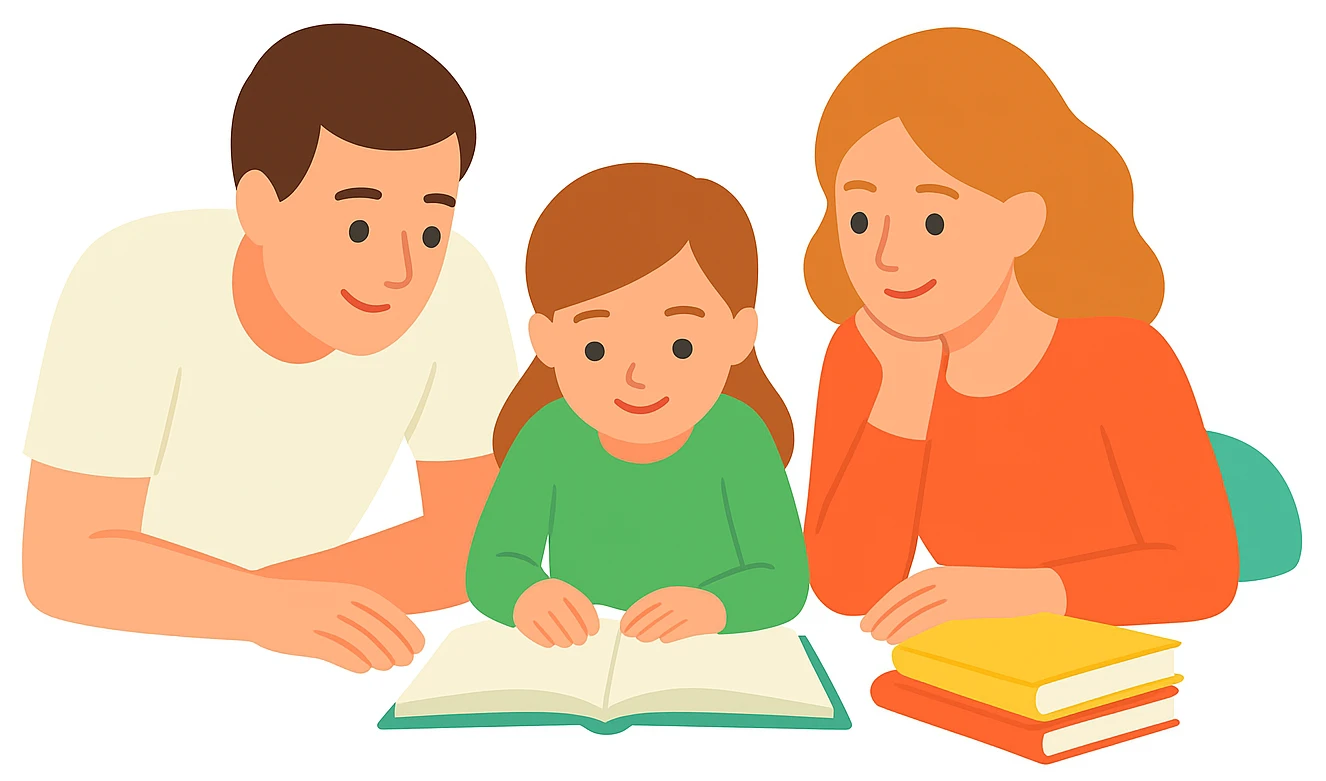 донька разом з батьками робить уроки