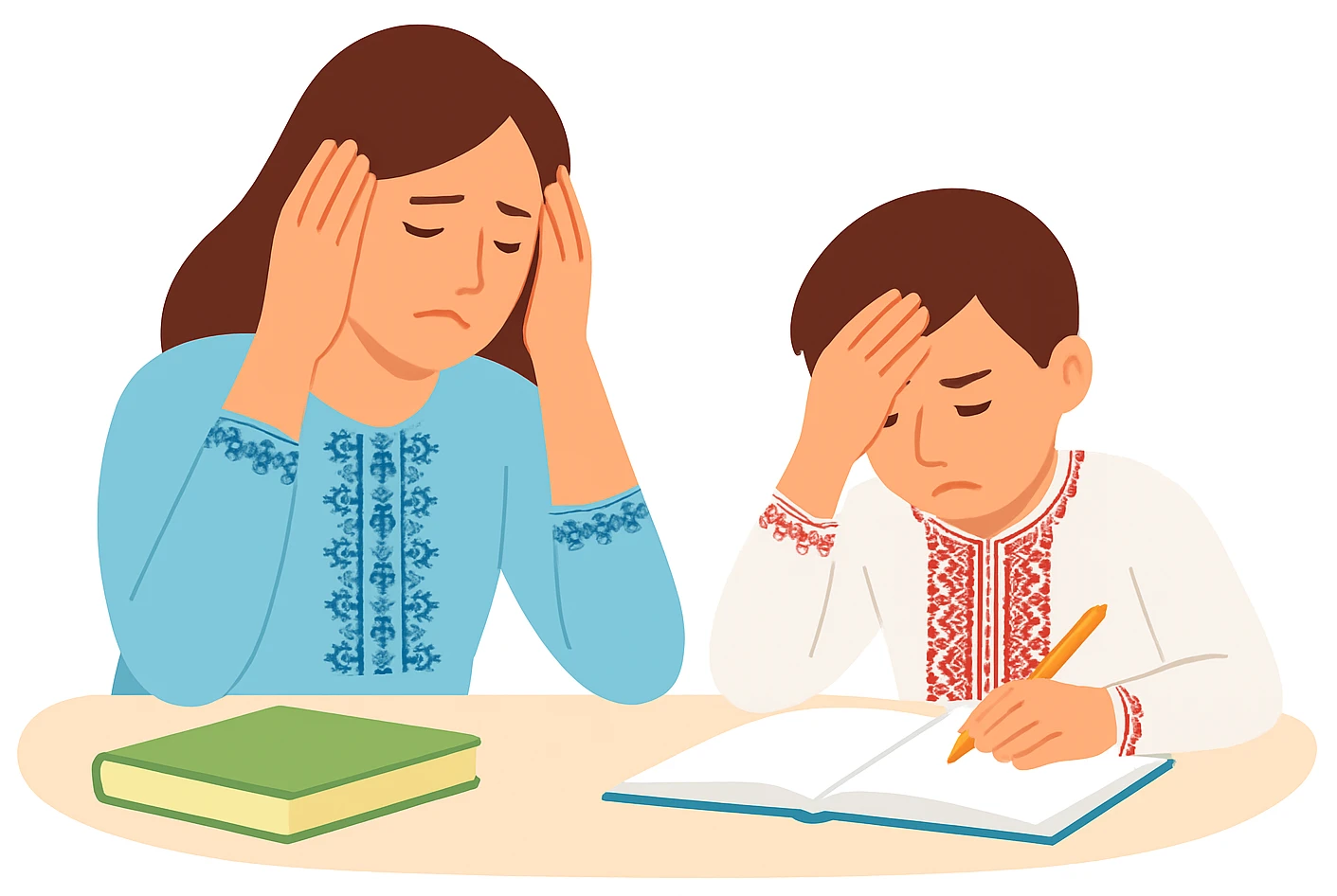 син з мамою виконують домашнє завдання