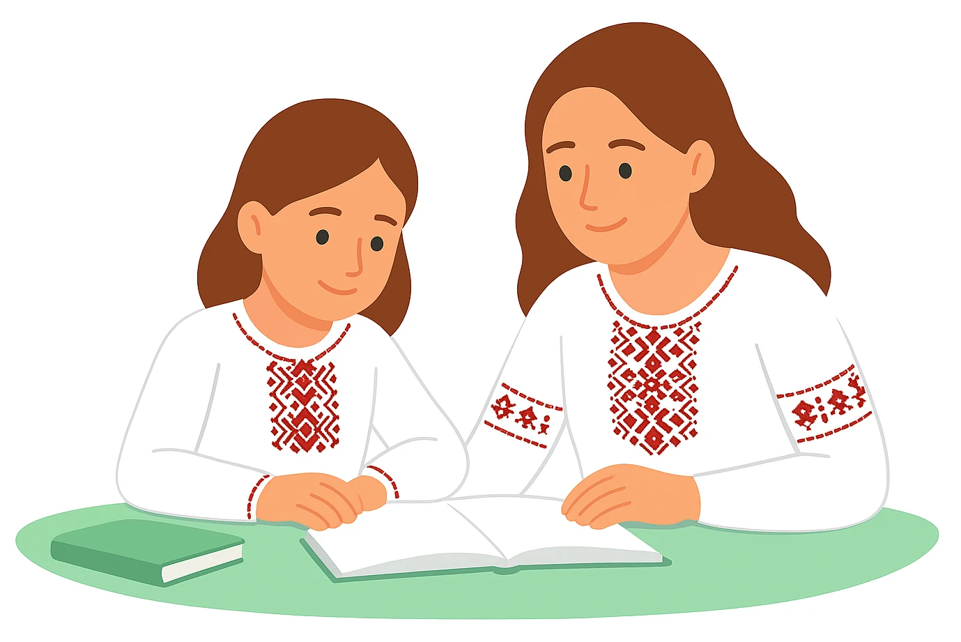 мама з донькою разом роблять уроки